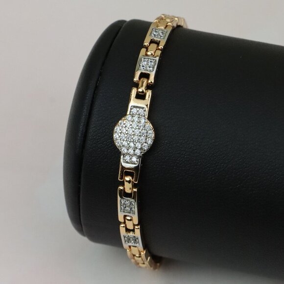 Elegant Rose Gold Bracelet with Pave Circle and Link Design, XPBL0653 - Picture 1 of 12